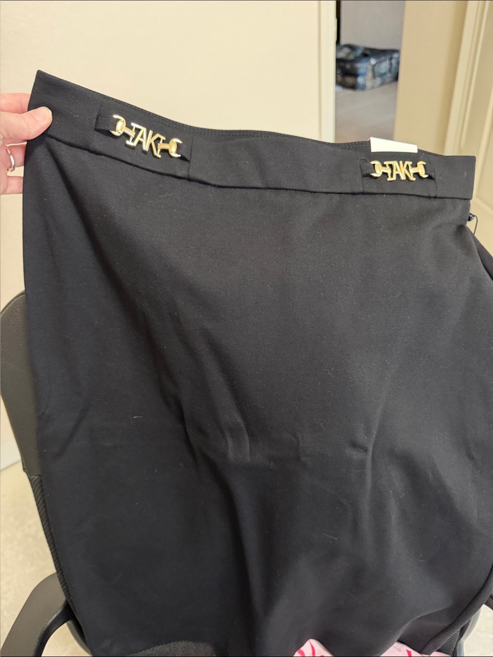 Anne Klein Black Midi Skirt with Gold Logo Accents